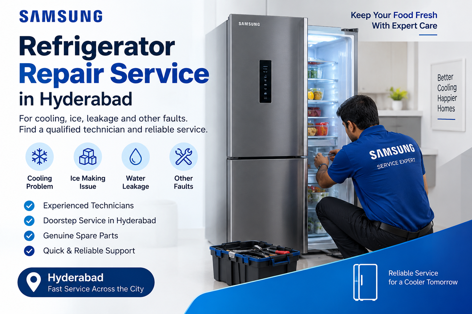 Samsung refrigerator repair service in Hyderabad for cooling, ice and leakage problems